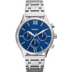 Fossil FBQ2808 Erkek Kol Saati Metalik Gri Çelik Kasa 5 ATM Suya Dayanıklı Mavi Kadran - Renkli