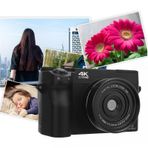 Fotoğraf Için 4K Dijital Kamera, 3 inç LCD ekranlı 75MP Vlogging Kamera, 18x Dijital Zoom Compact Video Camara Yeni Başlayanlar Için (BLACK)