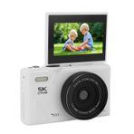 Fotoğraf Için 5K Dijital Kamera, YouTube Için 75MP Vlog Kamera, 18x Zoom Otomatik Nişanya Kompakt Seyahat Camara 3 180 ° Flip Ekran (WHITE)