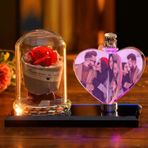 Fotoğrafınızla Kişiselleştirilmiş Kristal Baskı Ofis Masaüstü Dekoru Şeffaf Cam Çerçeve Kırmızı Gül Tasarımı İdeal Hediye (18 x 16,2 cm Kalp)