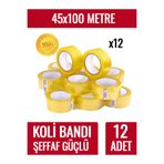 Fotografyabaskı 12 Adet Koli Bandı 45 Mm X 100 Mt Şeffaf Güçlü Yapışkanlı Kopmayan Bant Bandı (12 ADET)