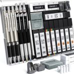 Four Candies 25PCS Sanat Mekanik Kurşun Kalem Seti, Kılıflı, 3PCS Metal Sanatçı Kurşun Kalem 0.5, 0.7, 0.9 mm ve 3PCS 2mm Kurşun Tutucu (HB 2H 2B 4B Renk) 432PCS Grafit Kurşun Yedekleri