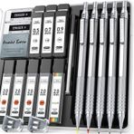 Four Candies Metal Mekanik Kalem Seti, 3 ADET Sanat Çizim Kalemleri 0.5, 0.7, 0.9MM & 2 ADET 2MM Mekanik Çizim Kalemleri 420PCS Talepler (4B 2B HB 2H Renk) Çizim Yazmak için (Gümüş)
