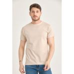 Four Man Erkek Pamuk Standart Kalıp Kolay Kırışmayan Kumaş Özelliğine Sahip Düz Renk Basic Tişört - 2XL - Bej
