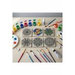 FourArts Mandala Boyama Seti – 6’lı 10x10 cm Doğal Mermer Mandala Taşları, EVA Tabanlı Bardak Altlığı