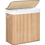 FourForce Çamaşır Sepeti, Çamaşır Toplayıcı, Bambudan Yapılmış, Kulplu Çamaşır Sandığı, 3 Bölme, Klipsli Kapak, 150 L, Katlanabilir, Çamaşır Odası, Yatak Odası, Banyo, Doğal Renk LCB091N01
