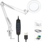 FourForce Hareketli 8x Büyüteçli LED Işıklı Masa Çalışma Lambası - Mengeneli (Beyaz)