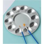 FourForce Metal Palet 1 Adet Metal Boya Paleti 10 Hazneli 17 cm Paslanmaz Resim Boyama Paleti Fırça Hediyeli