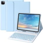 FourForce Moveteck Ipad Pro 3.4.5.6. Nesil 12.9 Inç Uyumlu Klavyeli Kılıf Kalem Bölmeli Bluetooth Kablosuz Klavye 2022, Açık Mavi, Tek Ebat, Klavyelikılıf-12.9-Mavi