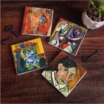 FourForce Stone Picasso Ağlayan Kadın, Avignonlu Kızlar, Ayna Karşısındaki Kız, Otoportre Taş Bardak Altlığı Seti - 4 Parça - Dekoratif, Rustik Mutfak Aksesuarı, 10X10 Cm, Kaydırmaz Tabanlı SC228