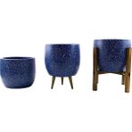 FourForce Tasarımı Ev Dekorasyon Aksesuar Lacivert Granit Toprak Saksı Saksılık Salon Çiçeklik Üçlü Set- 19 cm