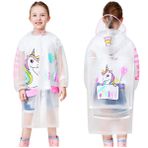 Fouyada Çocuklar yağmurluklar kızlar su birikintisi takım elbise çocuklar erkek Hoodie yağmur panço su geçirmez yağmur ceketler şeffaf yağmurluk sırt çantası pozisyonu ile, ^, 11-12 Years