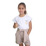 Fox Life Kids Kız Çocuk Yazlık Keten Şortlu Takım (2023 Yeni Sezon 101) Bej 5 YAŞ