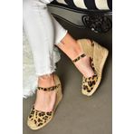 Fox Shoes 17 Leopar Hasır Dolgu Topuklu Kadın Ayakkabı