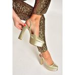 Fox Shoes Altın Yılan Baskı Platform Kalın Topuklu Abiye Ayakkabı, 39, Y2461951, Altın-Yılan Baskı, Kadın