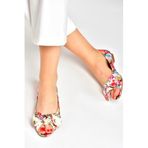 fox SHOES Beyaz/kırmızı Keten Çiçek Baskı Kadın Babet M726103004, Beyaz/Kırmızı, 38