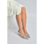 Fox Shoes Gümüş İnce Topuklu Abiye Ayakkabı, 39, Y8204183, Gümüş-Suni Deri, Kadın