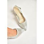 Fox Shoes Gümüş Sim Kalın Topuklu Abiye Ayakkabı, 37, Y8204030, Gümüş-Sim, Kadın