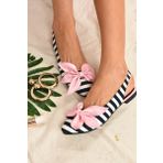 Fox Shoes H726809004 Siyah Beyaz Pudra Kumaş Kadın Babet