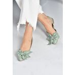Fox Shoes H726809009 Yeşil Kurdele Detaylı Kadın Babet