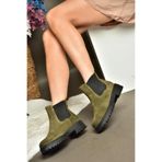 fox SHOES Haki Hakiki Deri Süet Kadın Bot, Haki-Süet, 38