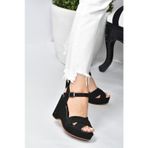 Fox Shoes K250909002 Siyah Süet Kadın Dolgu Topuklu Ayakkabı
