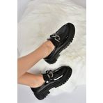 Fox Shoes K294760008 Siyah Rugan Kalın Tabanlı Kadın Günlük Ayakkabı