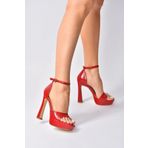 Fox Shoes K404580108 39 Kırmızı Rugan Platform Kalın Topuklu Kadın Ayakkabı