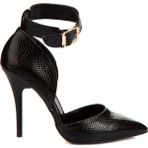 Fox Shoes K654073307 Siyah Yılan Baskı Kadın Topuklu Ayakkabı