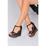 Fox Shoes K674072509 Siyah Kadın Dolgu Topuklu Ayakkabı