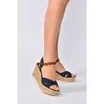 Fox Shoes K674195005 Lacivert Keten Dolgu Topuklu Kadın Ayakkabı