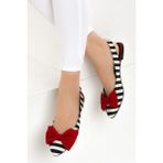 Fox Shoes Kadın Babet Siyah/Beyaz/Kırmızı Kumaş Malzeme ile Neolit Taban