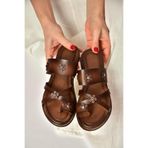 Fox Shoes Kadın Nazar Boncuklu Hakiki Deri Terlik, 38, Y3900226, Kahverengi-Hakiki Deri