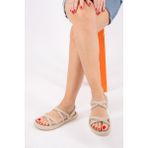 Fox Shoes Kadın Sandalet Ten Renk Kumaş Malzemeden Casual Stil Orta Taban Genişliği
