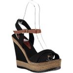 Fox Shoes Kadın Siyah Dolgu Topuklu Ayakkabı Keten Malzeme PVC Taban Tipi 12 cm Topuk Yüksekliği 9674070905