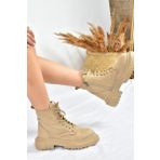 Fox Shoes L380500402 Bej Süet Kalın Tabanlı Günlük Kadın Bot