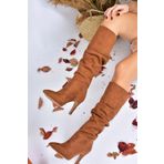 Fox Shoes L404868002 Taba Süet İnce Topuklu Kadın Çizme