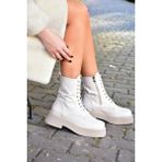 Fox Shoes L610130109 Bej Suni Deri Kalın Tabanlı Günlük Kadın Bot Postal