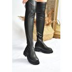 Fox Shoes L670125309 Siyah Suni Deri Streç Diz Üstü Kadın Çizme