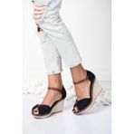 Fox Shoes Lacivert Kadın Dolgu Topuklu Ayakkabı Keten Malzeme PVC Taban Tipi 9674040505