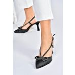 Fox Shoes M246065704 Siyah Saten Kumaş Taş Detaylı Kadın Topuklu Ayakkabı