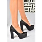 Fox Shoes M348007904 Siyah Saten Kumaş Kalın Topuklu Kadın Abiye Ayakkabı
