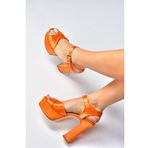 Fox Shoes M348202404 Turuncu Saten Kumaş Platform Topuklu Kadın Abiye Ayakkabı