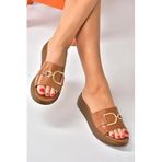 Fox Shoes P291049403 Taba Hakiki Deri Yüksek Tabanlı Günlük Kadın Terlik