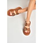 Fox Shoes P540032803 Taba Hakiki Deri Kadın Sandalet