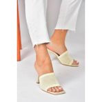 Fox Shoes P590033357 Bej Triko Kumaş Topuklu Kadın Terlik