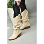 Fox Shoes R280080509 Bej Suni Deri Alçak Topuklu Büzgülü Kadın Çizme