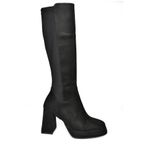 fox SHOES R282230302 Siyah Süet Platform Kalın Topuklu Arkası Lastikli Kadın Çizme, Siyah-Süet, 40