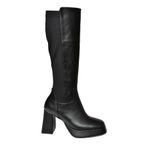 fox SHOES R282230309 Siyah Platform Kalın Topuklu Arkası Lastikli Kadın Çizme, Siyah-Suni Deri, 40