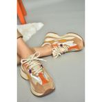 Fox Shoes R312510504 Bej/Turuncu Kumaş Kadın Spor Ayakkabı Sneakers - Bej - Turuncu